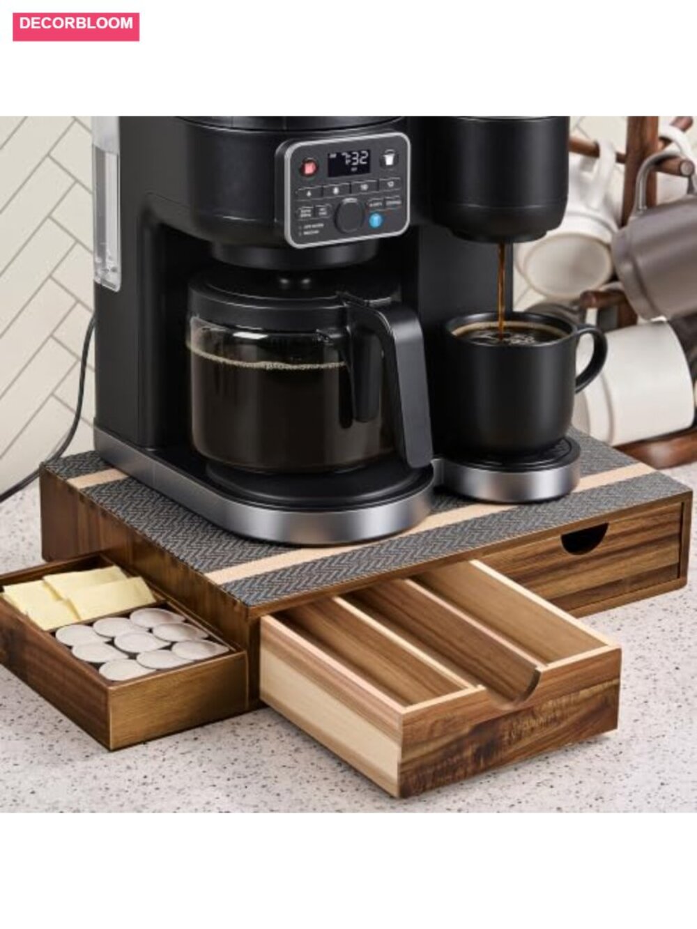 Acacia Wooden Coffee Pod Organizer Storage Box Station